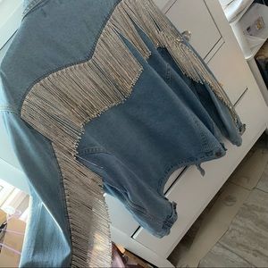vintage Denim jacket with rhinestone fringe